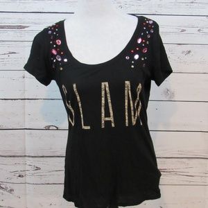 Express black "GLAM" bejeweled tee shirt